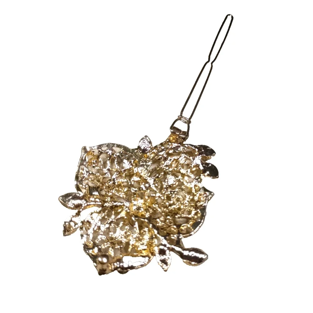 Gold Ice Hair Barrette Gold Tone Icey Blue Rhinestone Hair Barrette